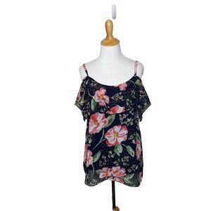 Cabi Style 5220 Fairy Tale Cold Lined Spaghetti Strap Ruffled Front Floral Top